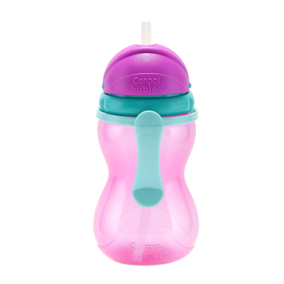Canpol babies Sportovní lahev se slámkou 370ml růžová