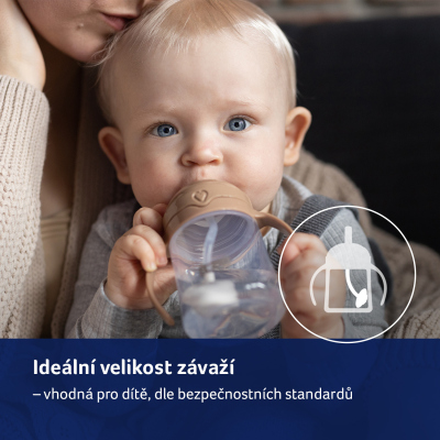 LOVI První hrneček se slámkou a závažím 150ml hnědý