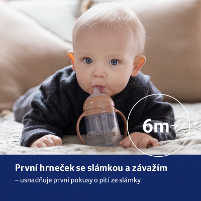 LOVI První hrneček se slámkou a závažím 150ml hnědý