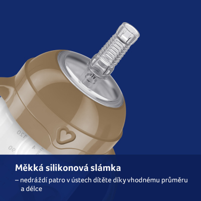 LOVI První hrneček se slámkou a závažím 150ml hnědý