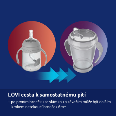 LOVI První hrneček se slámkou a závažím 150ml hnědý