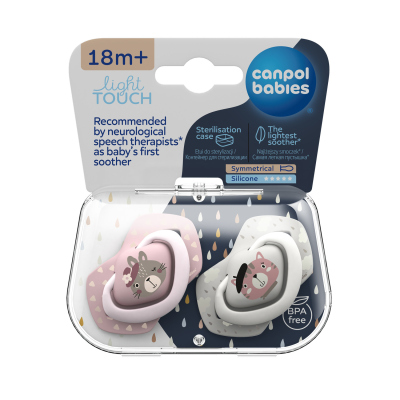 Canpol babies Set symetrických silikonových dudlíků Light touch 18m+ BONJOUR PARIS růžový