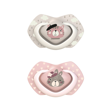 Canpol babies Set symetrických silikonových dudlíků Light touch 6-18m BONJOUR PARIS růžový