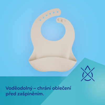 Canpol babies Silikonový bryndák s kapsou MOUNTAINS krémový