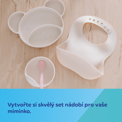 Canpol babies Silikonový bryndák s kapsou MOUNTAINS krémový