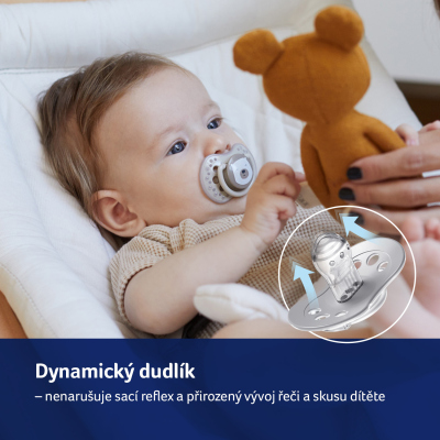 LOVI Dudlík svítící silikonový dynamický mini BUDDY BEAR 0-2m 2ks