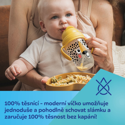 Canpol babies Hrneček nevylévací se slámkou a závažím BabiesBoo 270ml gepard