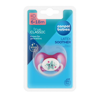 Canpol babies Dudlík svítící kaučukový třešinka 6-18m LOVE&SEA