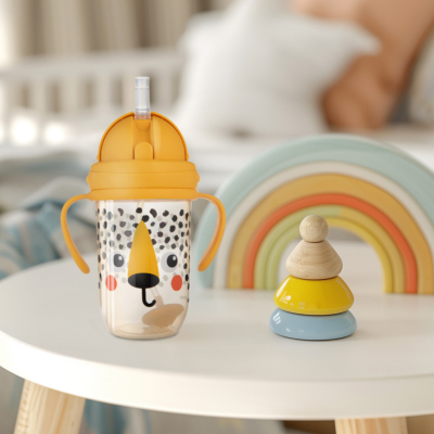 Canpol babies Hrneček nevylévací se slámkou a závažím BabiesBoo 270ml gepard