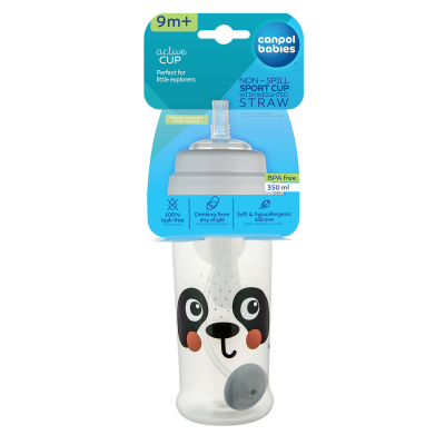 Canpol babies Lahev nevylévací sportovní se slámkou a závažím BabiesBoo 350ml panda