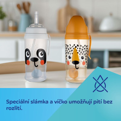 Canpol babies Lahev nevylévací sportovní se slámkou a závažím BabiesBoo 350ml panda