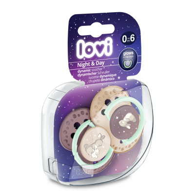 LOVI Dudlík silikonový dynamický NIGHT&DAY 0-6m 2ks holka