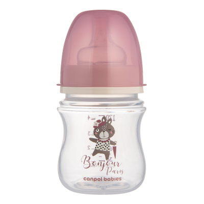 Canpol babies Lahev se širokým hrdlem BONJOUR PARIS 120ml růžová