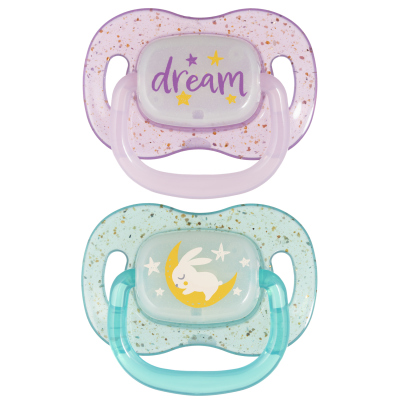 Canpol babies Dudlík svítící silikonový symetrický NIGHTGLOW 0-6m 2ks holka