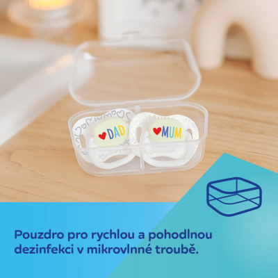 Canpol babies Dudlík svítící silikonový symetrický LOVE MUM&DAD 0-6m 2ks