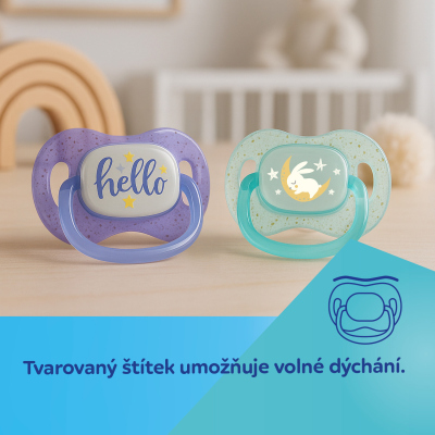 Canpol babies Dudlík svítící silikonový symetrický NIGHTGLOW 0-6m 2ks kluk
