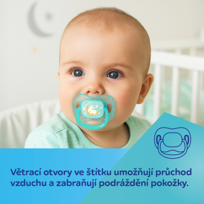 Canpol babies Dudlík svítící silikonový symetrický NIGHTGLOW 0-6m 2ks kluk