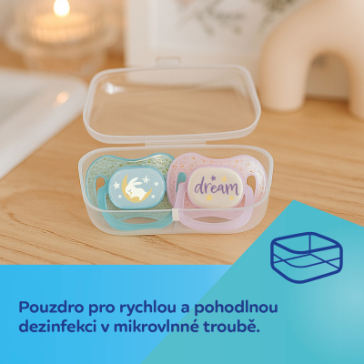 Canpol babies Dudlík svítící silikonový symetrický NIGHTGLOW 18m+ 2ks holka