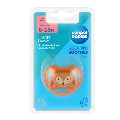 Canpol babies Dudlík silikonový symetrický CUTE ANIMALS 6-18m 1ks oranžový