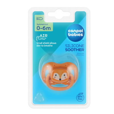 Canpol babies Dudlík silikonový symetrický CUTE ANIMALS 0-6m 1ks oranžový