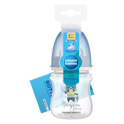 Canpol babies Lahev se širokým hrdlem BONJOUR PARIS 120ml modrá