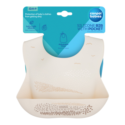 Canpol babies Silikonový bryndák s kapsou MOUNTAINS krémový