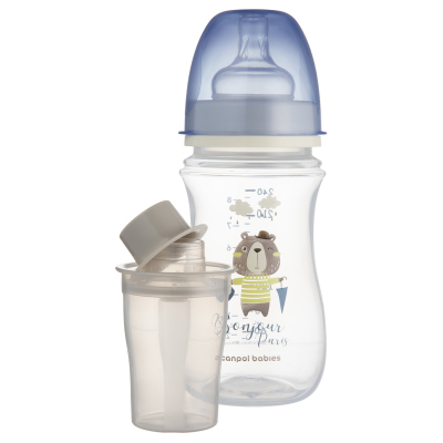 Canpol babies Lahev se širokým hrdlem BONJOUR PARIS 240ml modrá