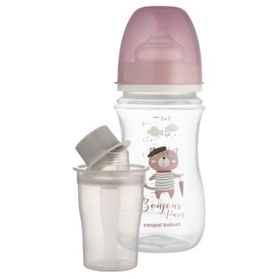 Canpol babies Lahev se širokým hrdlem BONJOUR PARIS 240ml růžová