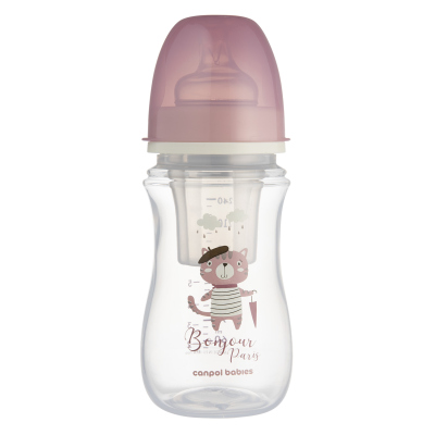 Canpol babies Lahev se širokým hrdlem BONJOUR PARIS 240ml růžová