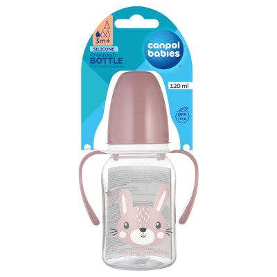 Canpol babies Lahev úzkohrdlá s úchyty CUTE ANIMALS 120ml zajíc