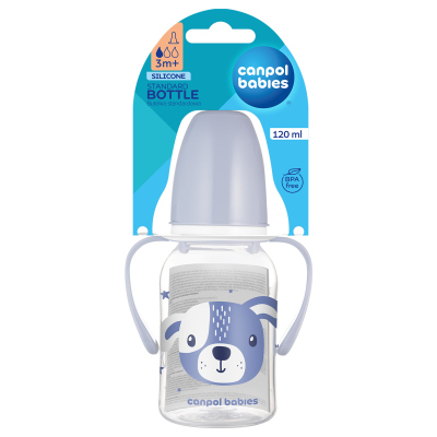 Canpol babies Lahev úzkohrdlá s úchyty CUTE ANIMALS 120ml pejsek