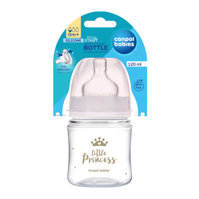 Canpol babies Lahev se širokým hrdlem ROYAL BABY 120ml růžová