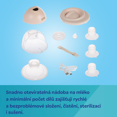Hands-Free 2.0 – lehká a tichá odsávačka do podprsenky s 12 úrovněmi sání, 4 režimy a výdrží až 150 minut.