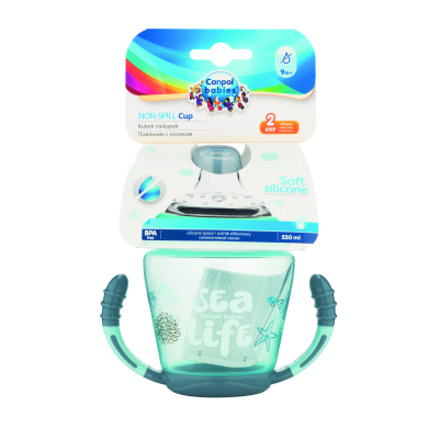 Canpol babies Nevylévací hrníček se silikonovým ventilem 230 ml SEA LIFE  56/501_grey