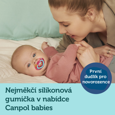 Canpol babies Set symetrických silikonových dudlíků Light touch 18m+ NEON LOVE růžový