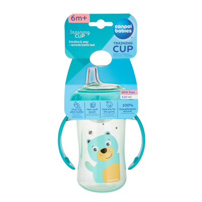 Canpol babies Tréninkový hrneček CUTE ANIMALS se silikonovým pítkem a úchyty 320ml