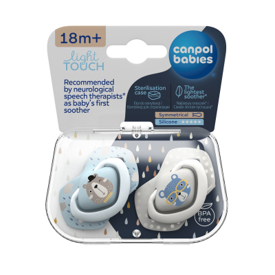 Canpol babies Set symetrických silikonových dudlíků Light touch 18m+ BONJOUR PARIS modrý