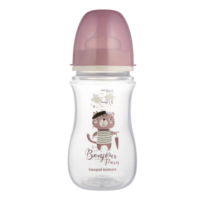 Canpol babies széles nyakú anti-kólikás cumisüveg BONJOUR PARIS 240ml rózsaszín