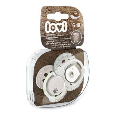 LOVI Világító szilikon dinamikus cumi BUDDY BEAR 6-18hó 2 db