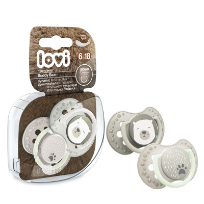 LOVI Világító szilikon dinamikus cumi BUDDY BEAR 6-18hó 2 db