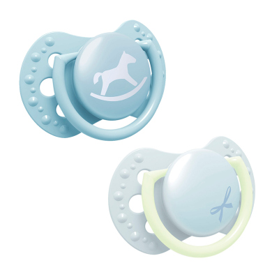 LOVI Világító mini szilikon dinamikus cumi BABY SHOWER 0-2hó 2db fiú