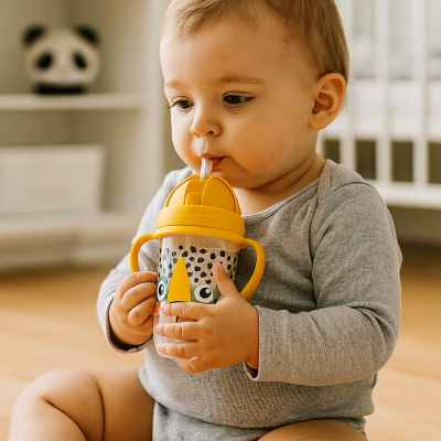 Canpol babies Súlyozott szívószálas itatópohár BabiesBoo 270ml gepárd