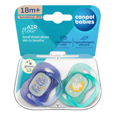 Canpol babies Világító szilikon szimmetrikus cumi NIGHTGLOW 18hó+ 2db fiú