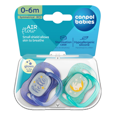 Canpol babies Világító szilikon szimmetrikus cumi NIGHTGLOW 0-6hó 2db fiú