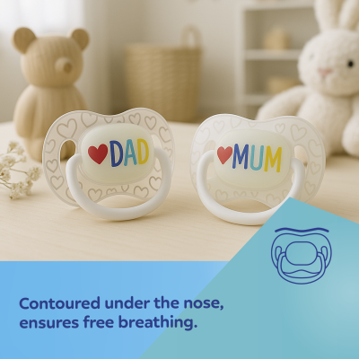 Canpol babies Világító szilikon szimmetrikus cumi LOVE MUM&DAD 6-18hó 2db