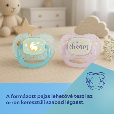 Canpol babies Világító szilikon szimmetrikus cumi NIGHTGLOW 0-6hó 2db lány