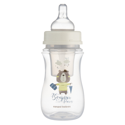 Canpol babies széles nyakú anti-kólikás cumisüveg BONJOUR PARIS 240ml kék