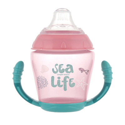 Canpol babies Nevylévací hrníček se silikonovým ventilem 230 ml SEA LIFE růžový  56/501_pin