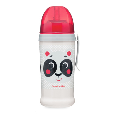 Canpol babies Láhev sportovní s nevylévací slámkou HELLO LITTLE 350 ml béžová 