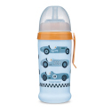 Canpol babies Sportovní láhev se silikonovou nevylévací slámkou AUTA 350 ml světle modrá